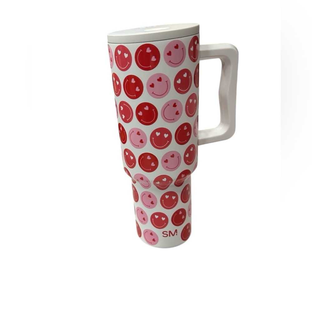 Simple Modern Red‎ & Pink Smiley Face 40oz Tumbler NWT